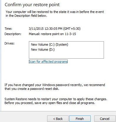 Confirm your restore point